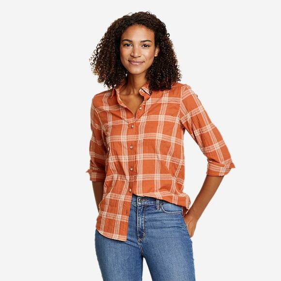 Eddie Bauer Women's Packable Long-Sleeve Shirt Terracotta 2x - Picture 1 of 9